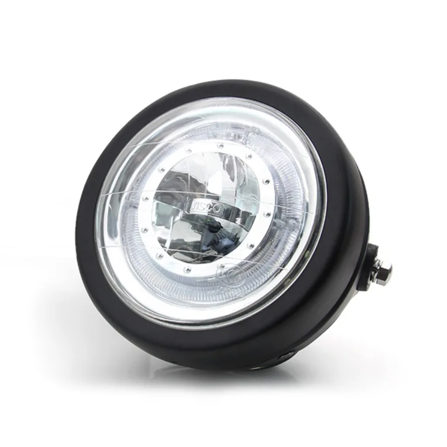 Motorbike Modified Accessories Headlamp 6.5 Inch 12V for CG125 Retro Angel Eye Bike Headlight Motorcycle Led Lights