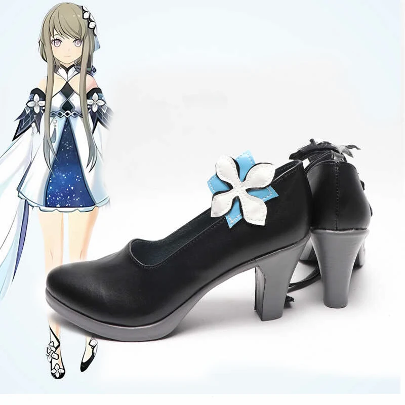 

Custom New Guizhong cosplay prop shoes Game Genshin Impact White Small Flower customize Black High Heel Shoes