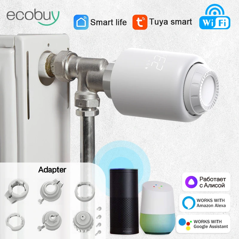 

Умная термостатическая головка радиатора Tuya Smart Wifi, умный TRV Wifi клапан, регулятор температуры Alexa Google Home Voice