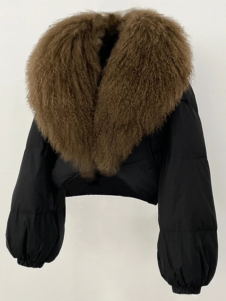 OFTBUY Fahsion Short Long Slevee Puffer Jacket New Winter Clothing Women Real Mongolia Sheep Fur Coat Real Fur Goose Down Parkas