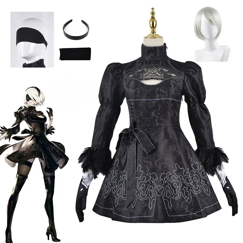 Disfraz de Cosplay de Nier Automata para mujer, traje Sexy de YoRHa No. 2, tipo 2b Nier, vestidos, uniforme, peluca, disfraces de Halloween