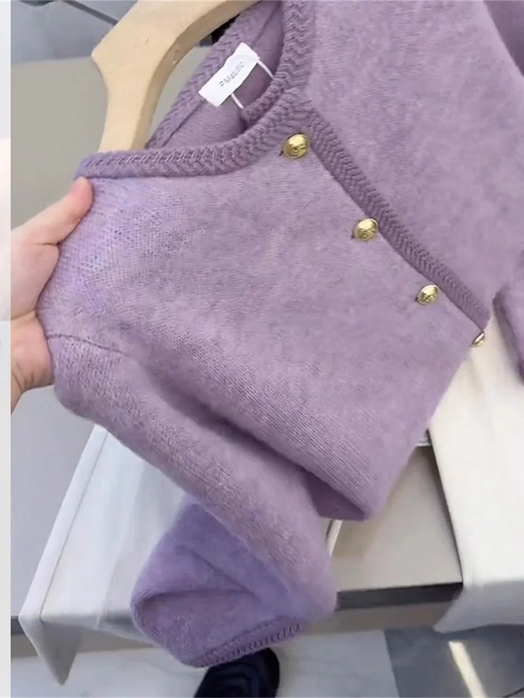 Ele Purple Lazy round Ne Knitted Open Cardigan Women's Top Soft Fraance Sle Super Beautiful Sweater Jaet for Autu...