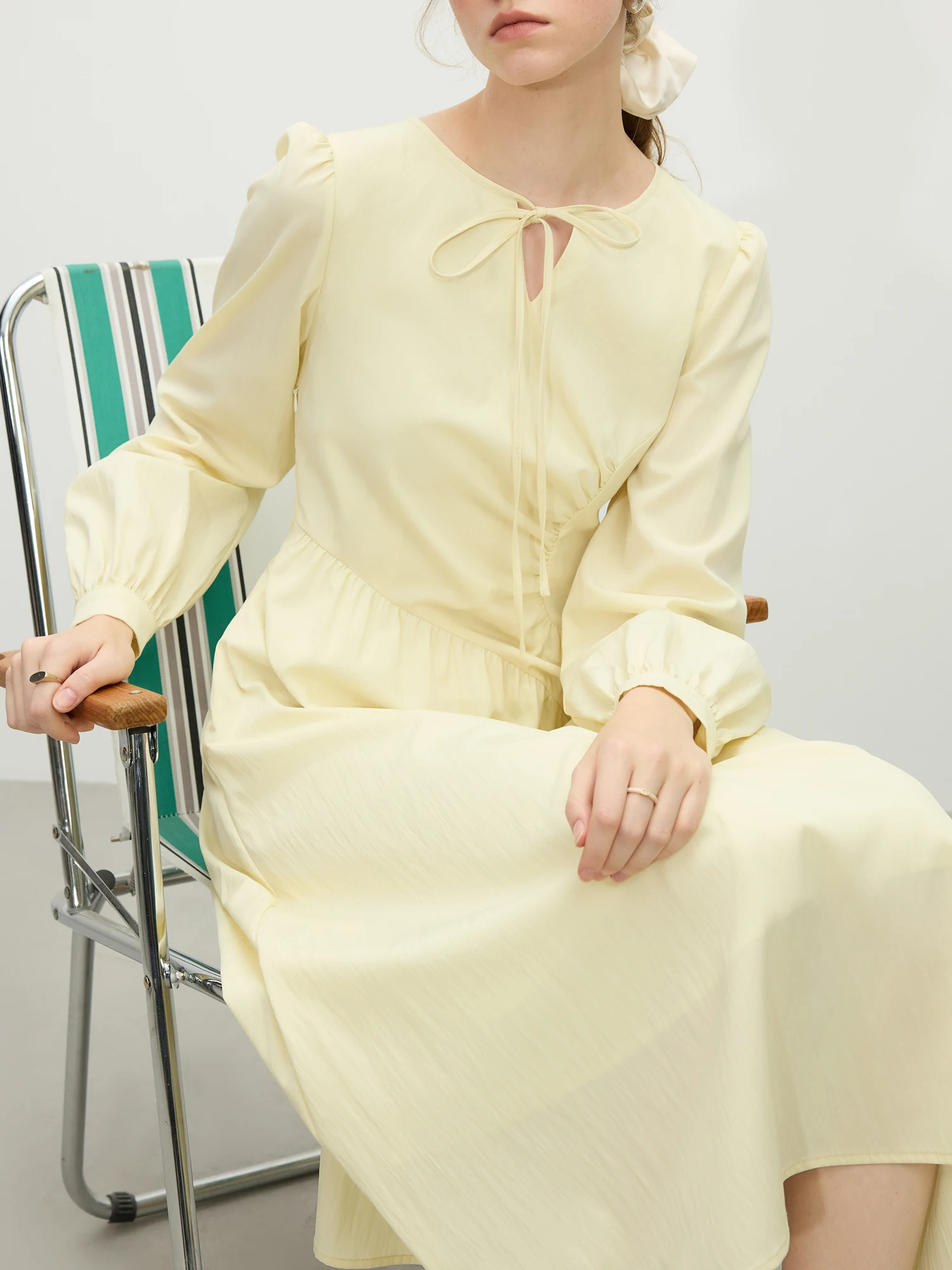 FSLE Office Lady Sweet Stylish Design Dress for Women Spring 2025 Irregular Pleated Long Dress Casual Loose 25FS11290
