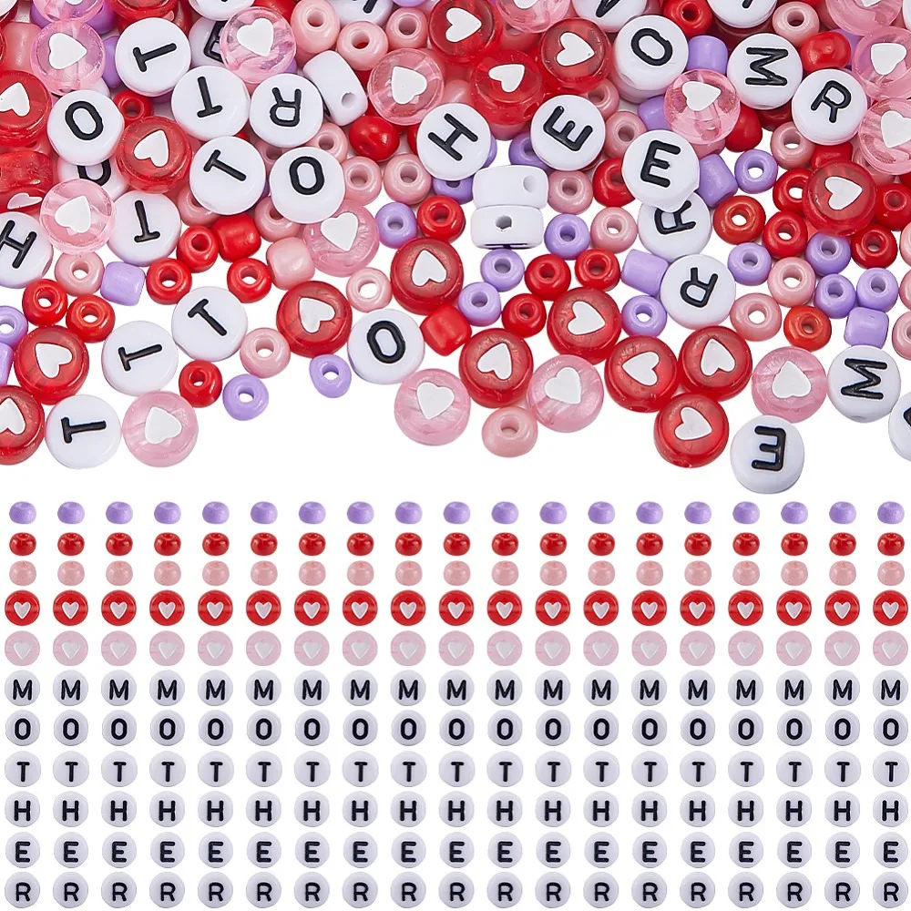 

Mother's Day Theme DIY Beads Kits including Acrylic Beads Glass Round Seed Beads Mixed Color 4~7x3~4mm Hole: 1~2mm 1400pcs/set