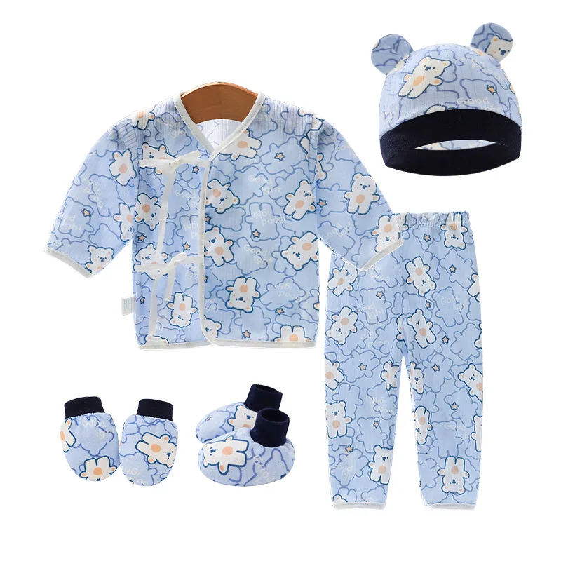 0-6 Month Cotton Newborn Clothes Set  Tops Pants Hat Gloves Socks Summer Outfit Infant Baby Clothing New Born Accessories