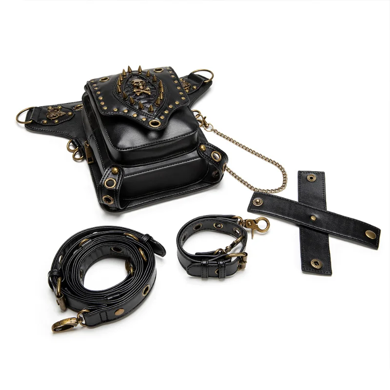 Chikage Large Capacity Euramerican Punk One Shoulder Cross-body Bag PU Leather Outdoor Fanny Pack Fashion Trend Rivet Bag