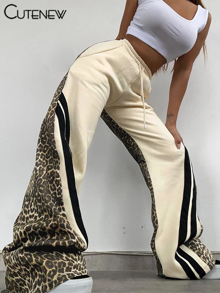 Cutenew Printed Patchwork Women Trousers 2024 Basic Stripe Unique Attractive Elastic Waist Loose Pants Female Casual Activewear