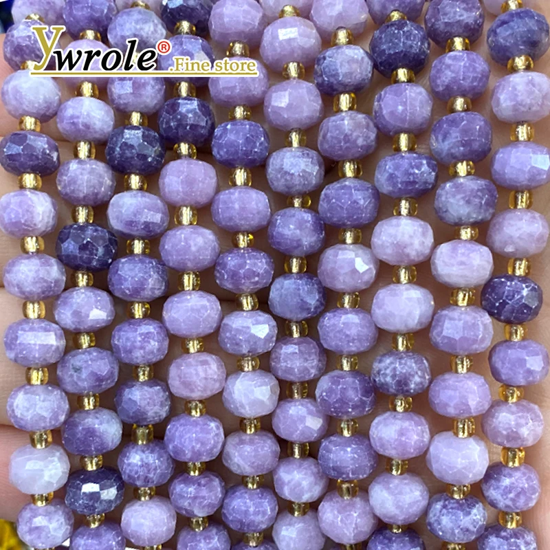 Faceted Abacus 6x8mm Natural Stone Lepidolite Loose Spacer Beads for Jewelry Making Diy Earrings Bracelets Charms Accessories