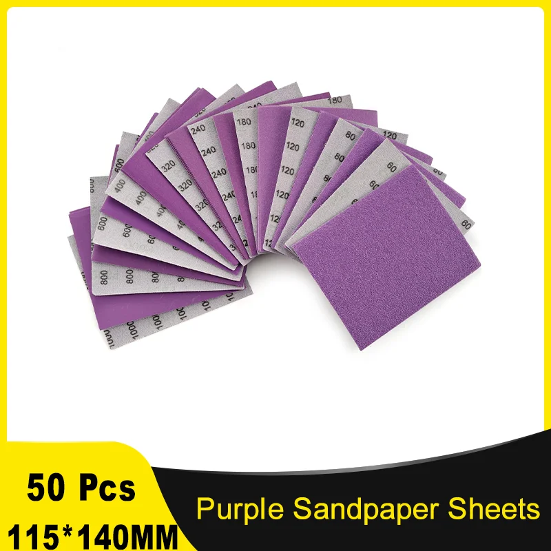 

50 Pcs Purple Wet Dry Sandpaper Sheets for Palm Sander 60-1000 Grit Hook and Loop Sandpaper Sanding Sheets Bundle for Wood Metal