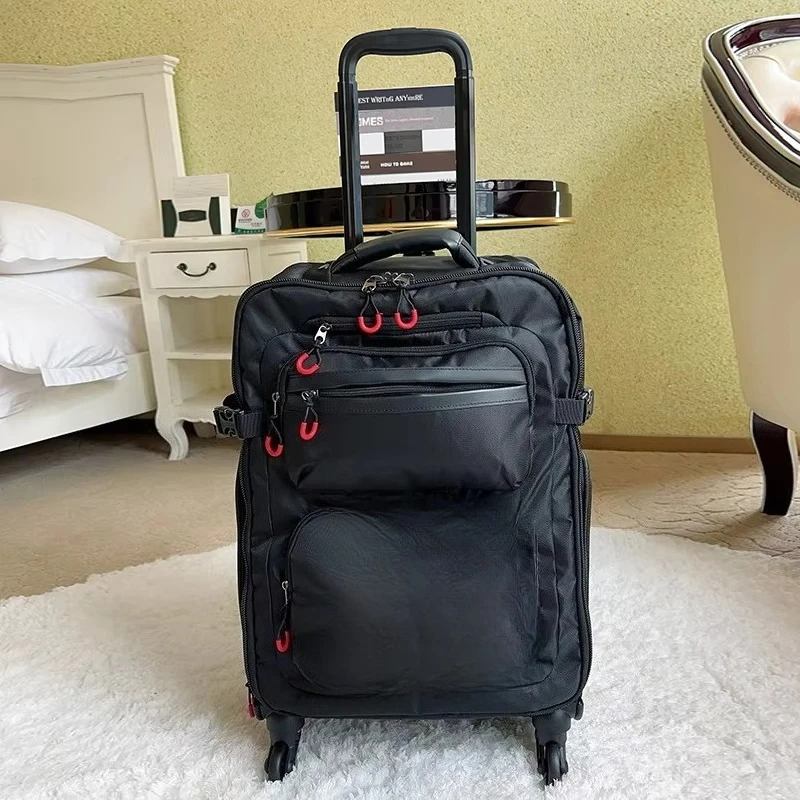 Double Shoulder Backpack Soft  Unisex Black Suitcase Oxford Cloth Trolley Case Lightweight Waterproof Fashion Travel