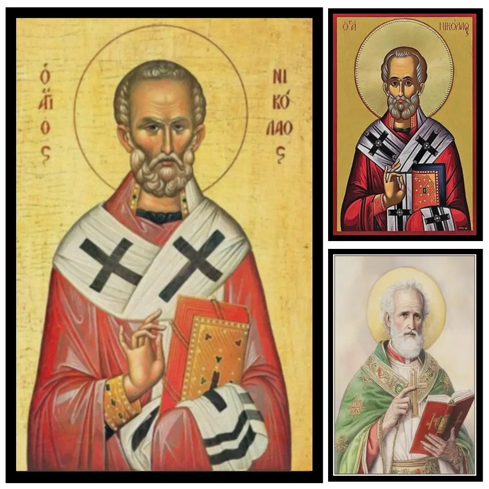 St. Nicholas of Myra Eastern Orthodox Icon Canvas Print HD Byzantine Religious Wall Art for Church Altar Christian Gift Baptism