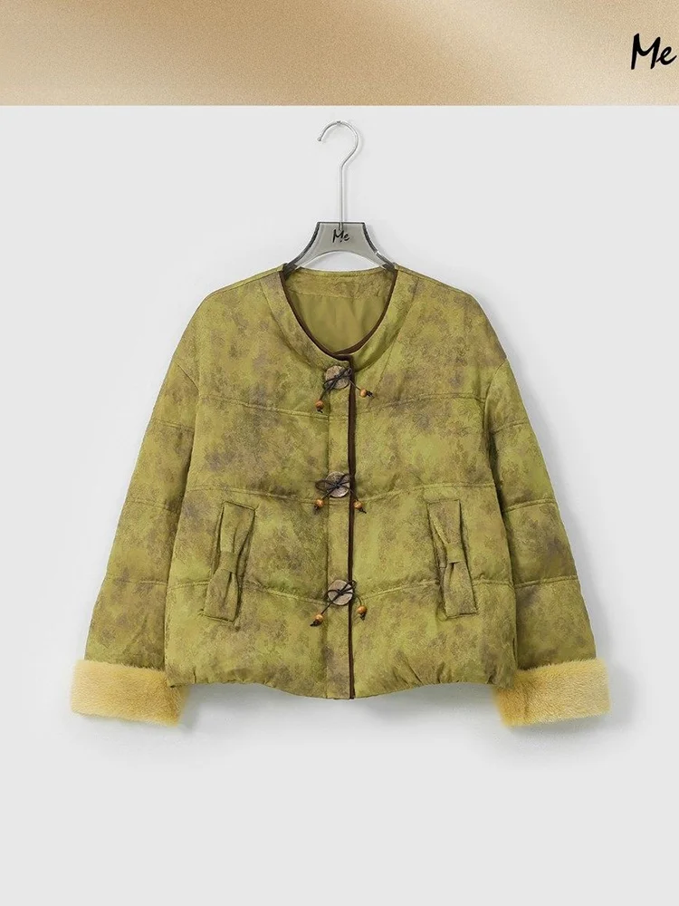 

Теплый пуховик из гусиного пуха с атласной поверхностью и вышивкой в новом китайском стиле ME【Nanfeng Valley (Mink Fur)】Down Jaet MESA877