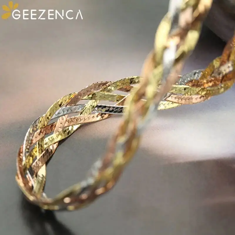 Italian Jewelry S925 Silver Women\'s Necklace Three Color Woven Choker Necklaces 40cm 45cm Chic Sparkling Trendy Party Gift