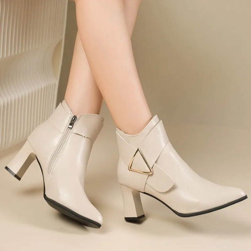 Women's High Heeled Bare Boots Fashionable Mid-heel Casual Chelsea Boots 2025 Winter New Women's Back Zipper Botines De Muje