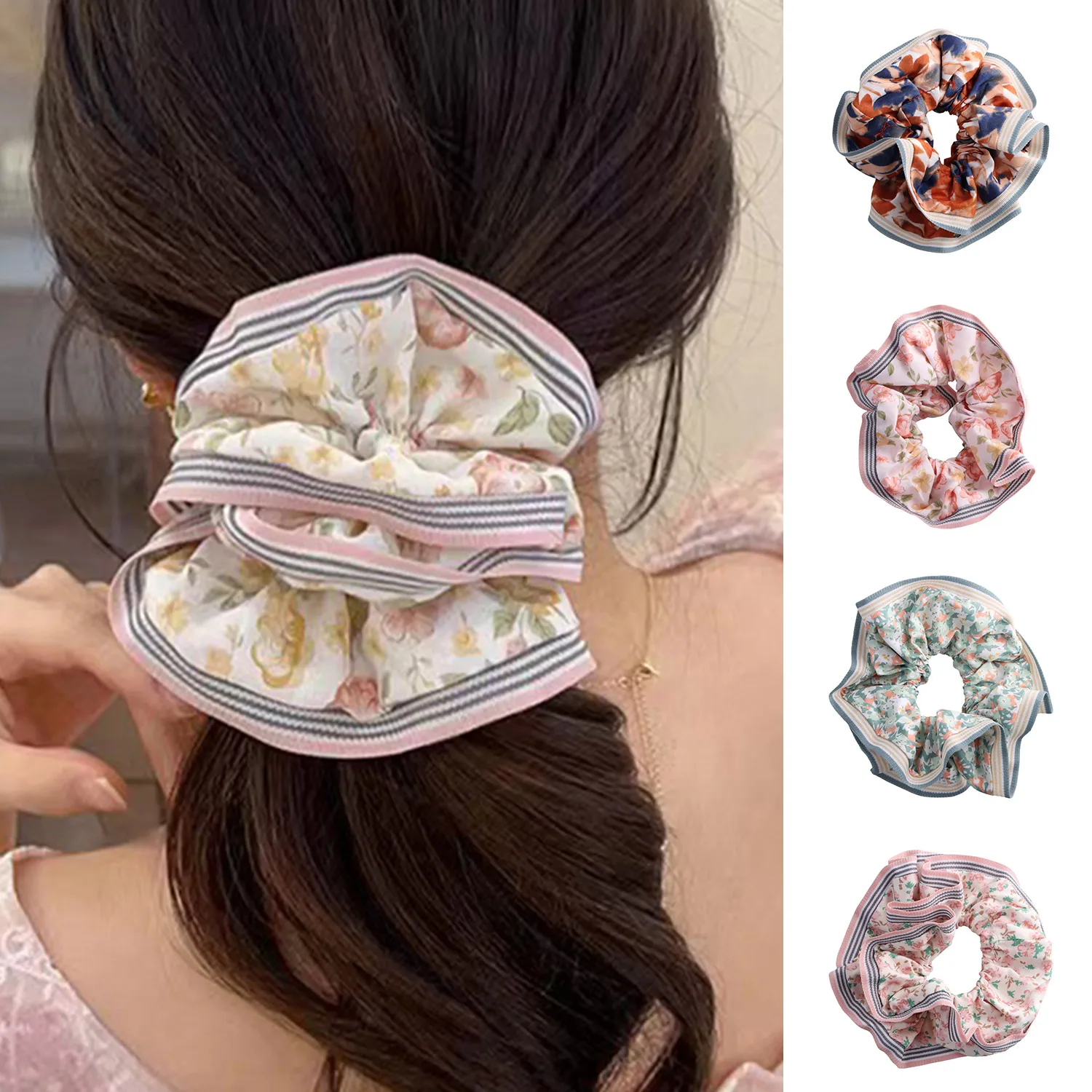 

Корейские модные резинки с цветочным рисунком для женщин и девочек, эластичная резинка для волос, аксессуары, завязка, резинка для волос, украшение для волос