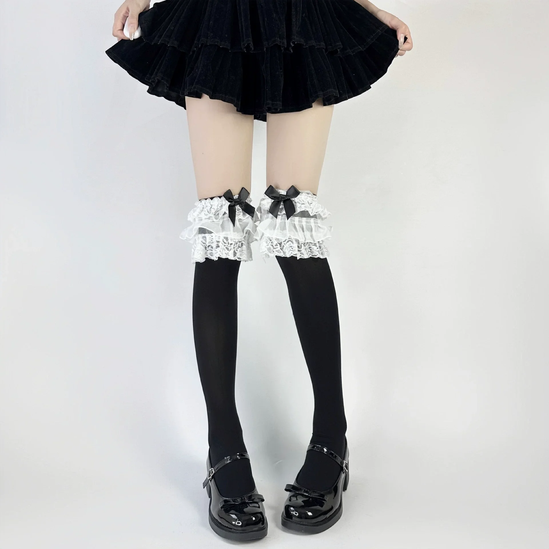 

Lolita Lace Trim over Knee Socks with Bowknot Multiple Layers Sweet Girl Butterfly Knot Pure Desire Long Tube Stockings