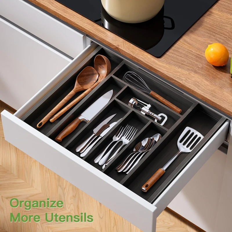 

Bamboo Drawer Organizer Can Be Expanded. Kitchen Appliance Bracket Adjustable Tableware Tray