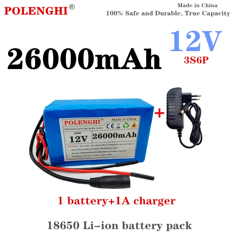 

100% true capacity 3S6P 12V 18-26Ah 18650 lithium-ion rechargeable battery pack with built-in intelligent protection board