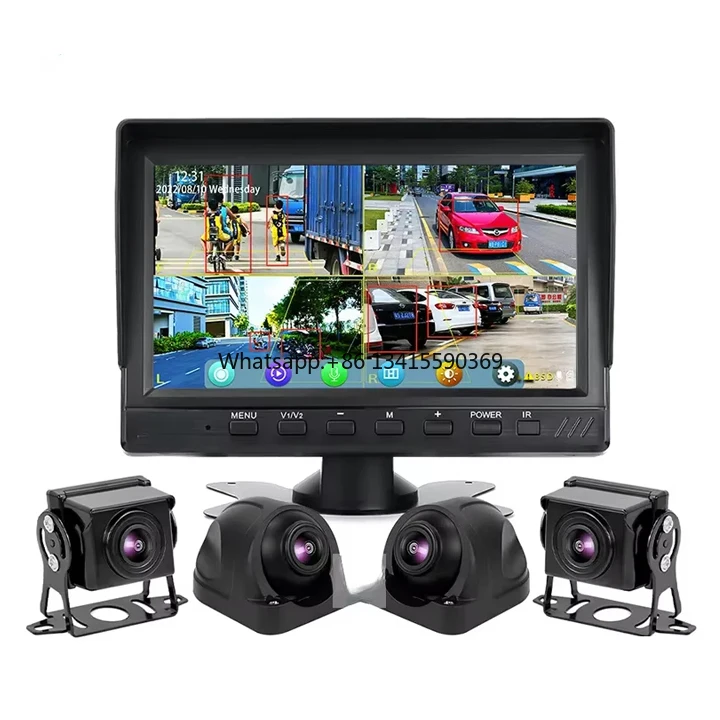 

7Inch Quad Split Screen TF Card DVR Monitor With 4 Channels Camera BSD AI Pedestrian Obstacle Detection Monitor System for Truck