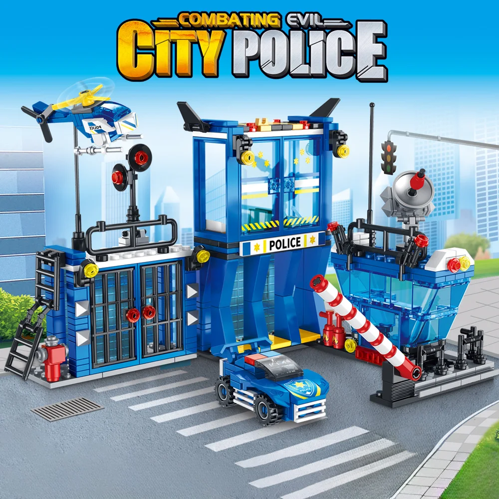 Multiple City Police Station Building Sets City Police Sets Toy Building Bricks Kit with Police Car Helicopter Gift For Boy Girl