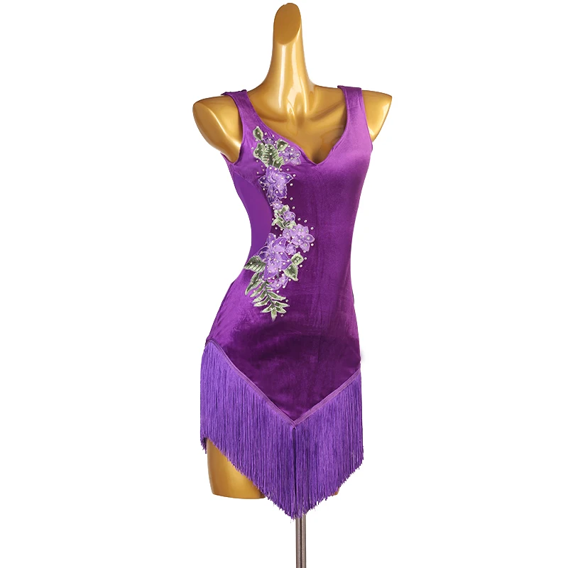 

New Latin Performance Competition Rumba Cha Cha Dance Dress Fringe Style Samba