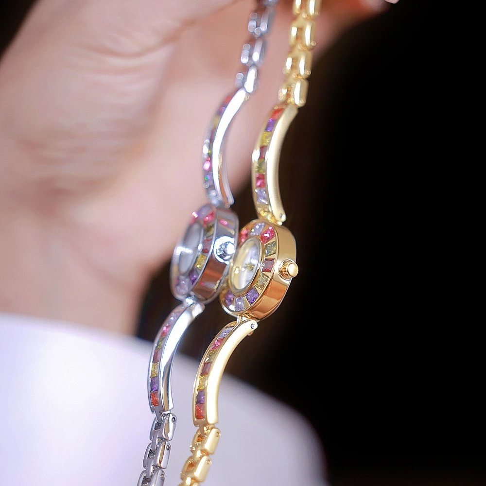 高級レインボーラインストーン腕時計女性レディースブレスレット腕時計ファッションギフトクォーツ腕時計ドロップシッピングリロイ Mujer