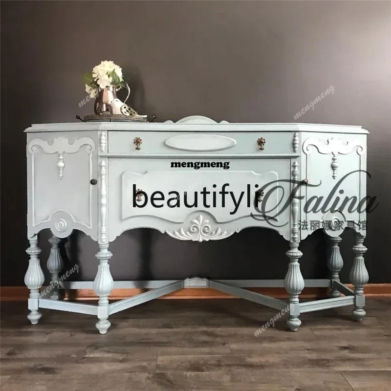 New French retro porch decorative cabinet American solid wood carving flower side locker 8350