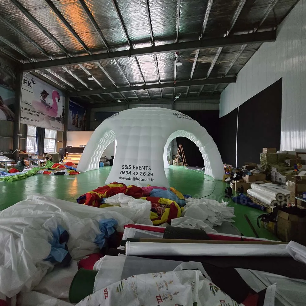 Tienda de campaña inflable de aire blanco con 4 entradas, carpa publicitaria con cúpula de araña, tienda de fiesta inflable de circo Igloo para salida