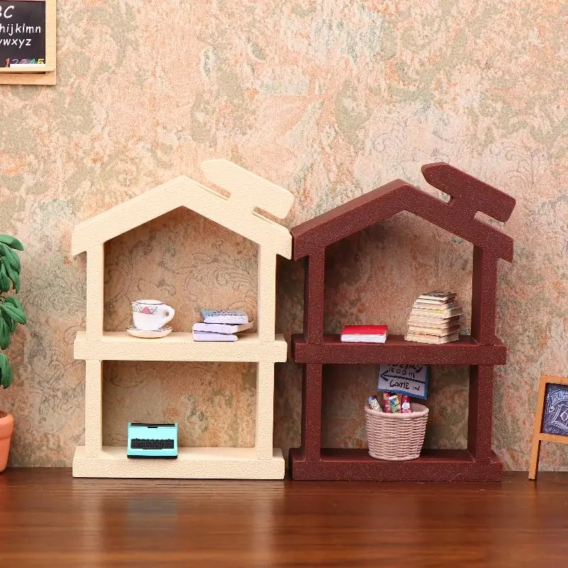 

1/12 Dollhouse Simulation Double Layer Bookshelf Display Rack Model Doll Home Study Furniture Decor Toy Dolls House Accessories