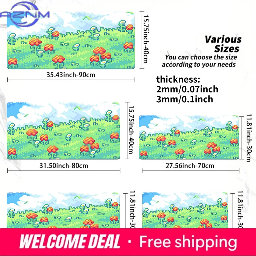 Retro Pixel Art Flower Field Gaming Desk Mat