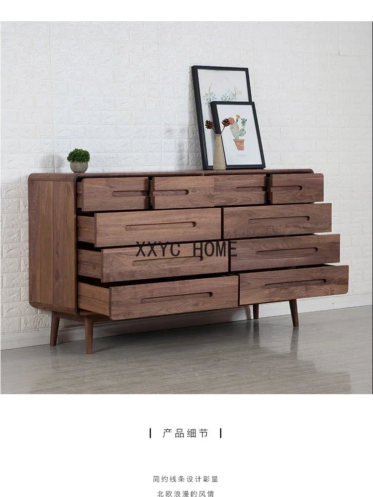 الشمال الجوز الأسود خشب متين 10-دراز خزانة غرفة المعيشة غرفة نوم درج على غرار خزانة الحديثة الحد الأدنى خزانة