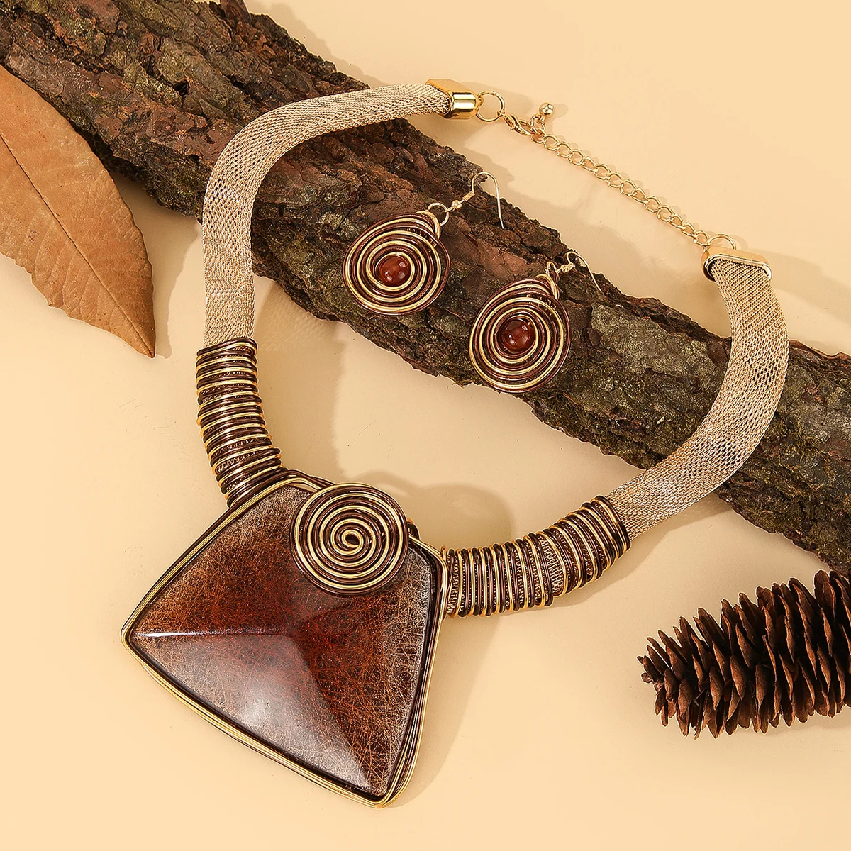 Women's Trendy Geometric Square Resin Gems Jewelry Set