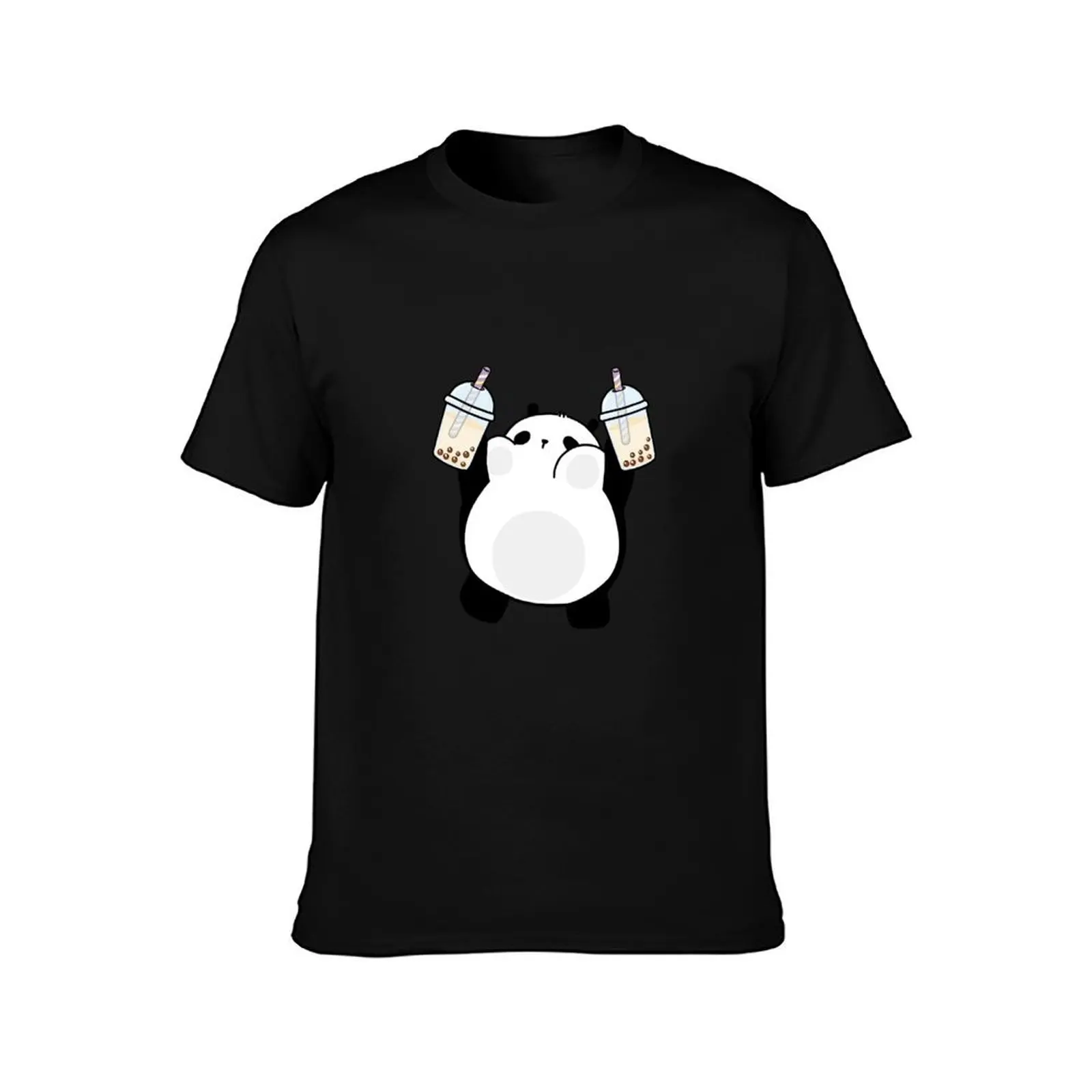Chubby Little Panda Loves Boba! T-Shirt Summer Casual Cotton Tee Oversized Streetwear Tops Vintage Graphic Print 100% Cotton