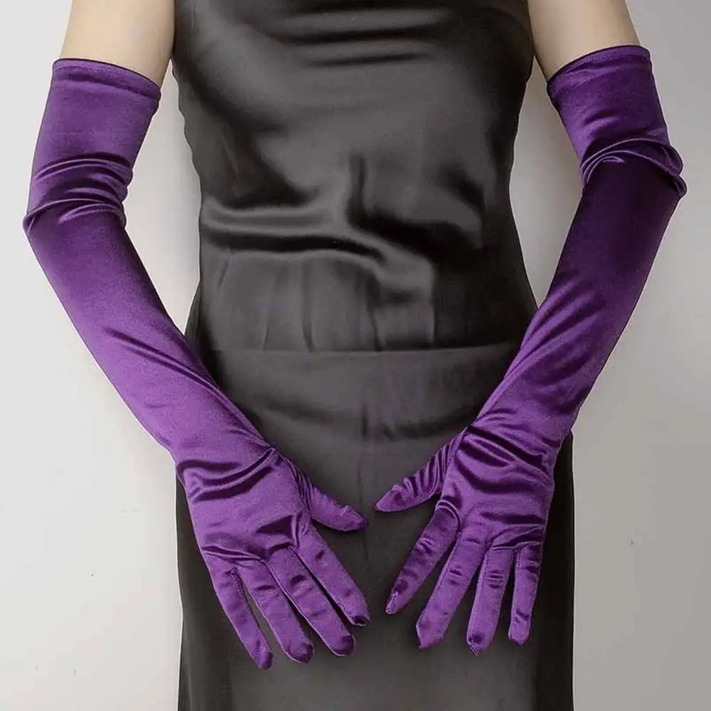 Women's Elegant Long Satin Glove Candy Color Glove Elastic Photograph Party Glove 55CM Wedding Dress Mittens Women Glove
