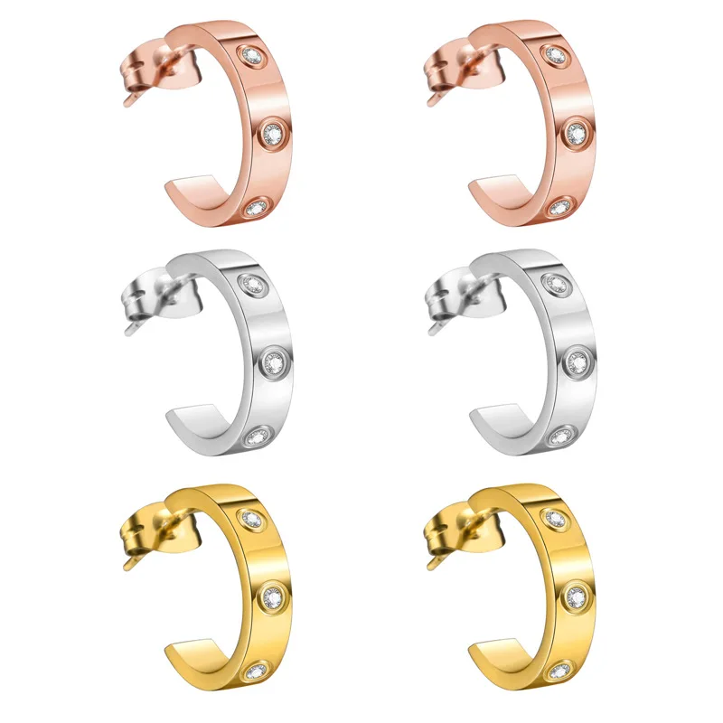 Ensemble de boucles d\'oreilles en acier inoxydable en forme de C pour hommes et femmes, vis croisée, acier au titane, qualité supérieure, bijoux de