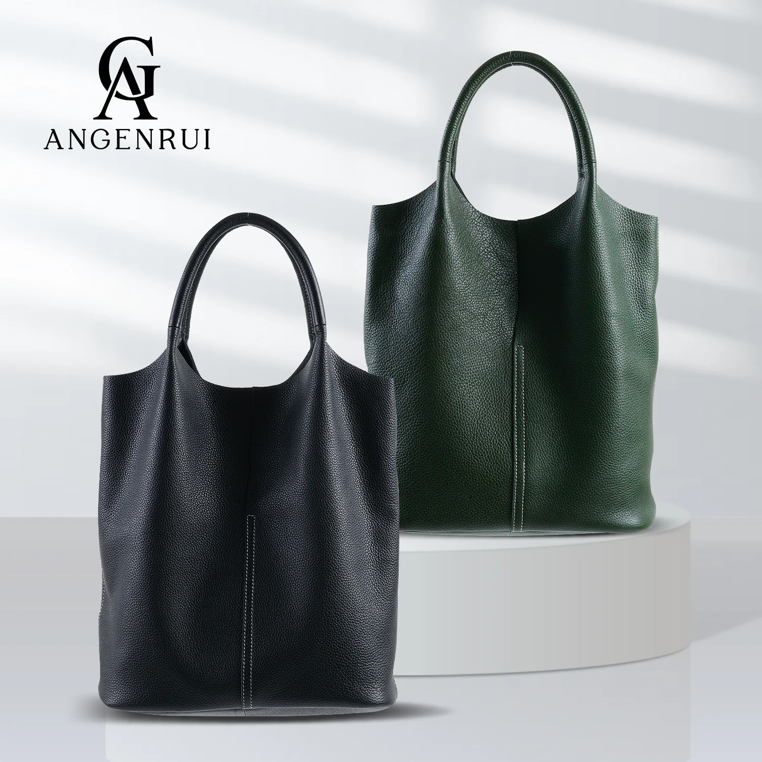 ANGENGRUI 2022 New Women\'s Bag Women\'s Luxury Shoulder Bag Super Soft 100% Cowhide Fashion Design Handbag Bucket Handbag