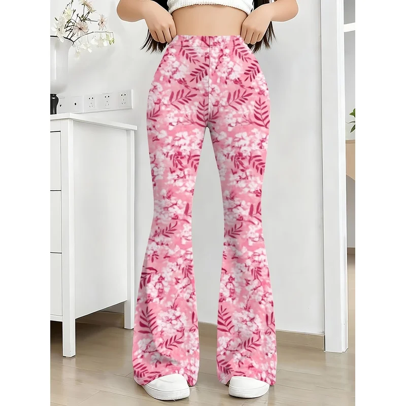 Girls All Over Print Flare Pants Stretchy Bell Bottom Leggings Elastic Waist Pants for Tween Teens Back to School Outfit