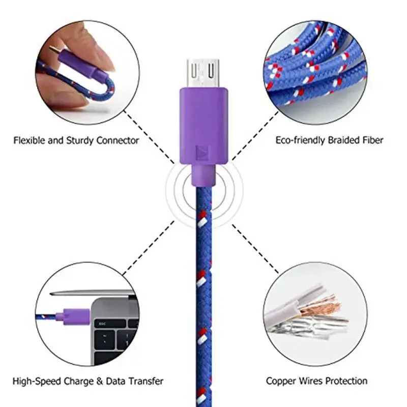 1M/2M/3M Nylon woven Type-C Data  Cable 3A Fast Charging  USB-A  Cord Charger For Samsung  Xiaomi  Huawei  Phone Charger Wire