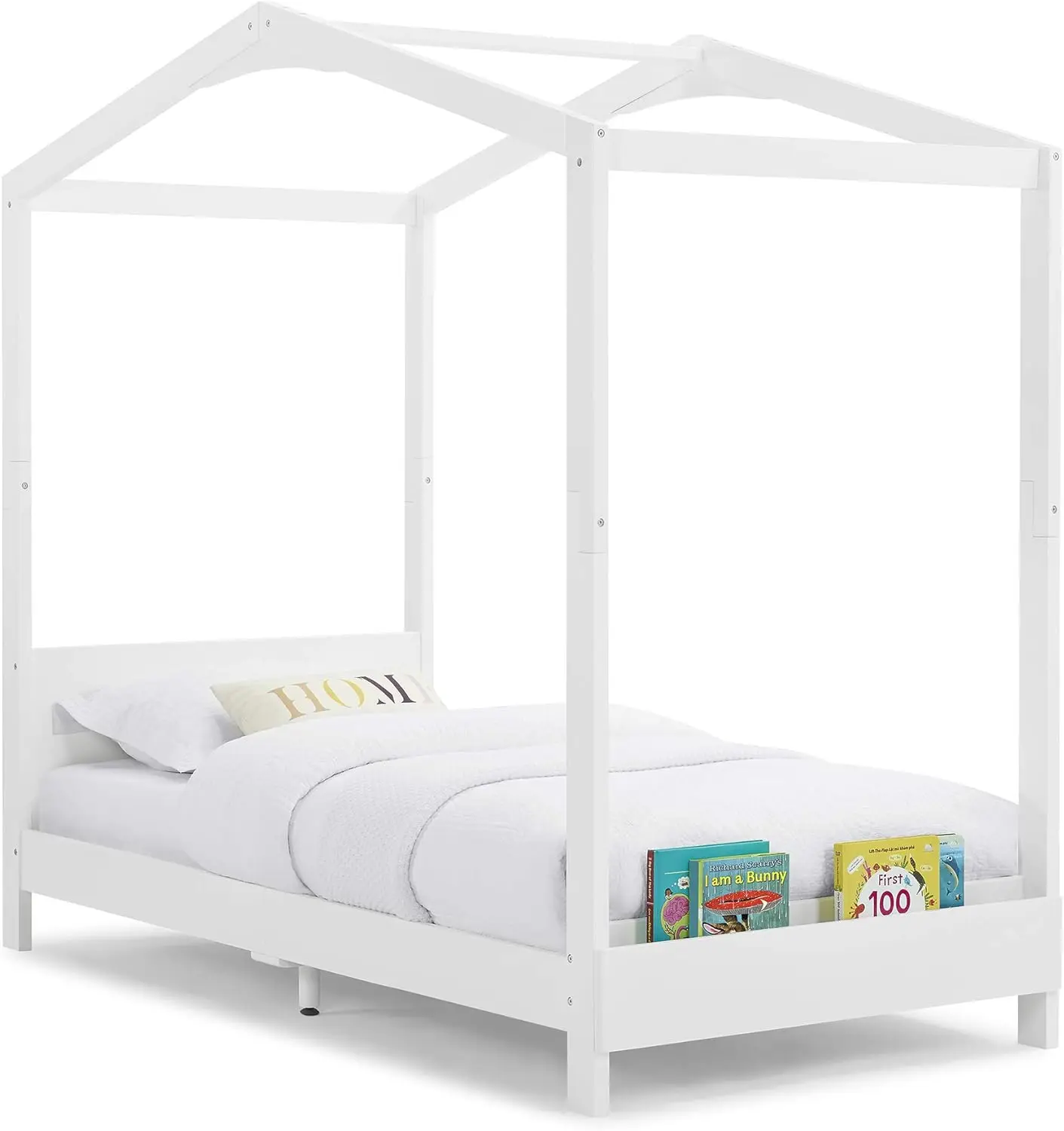 

Children Poppy House Wood Twin Bed, Platform Bed - No Box Spring Needed, Bianca White