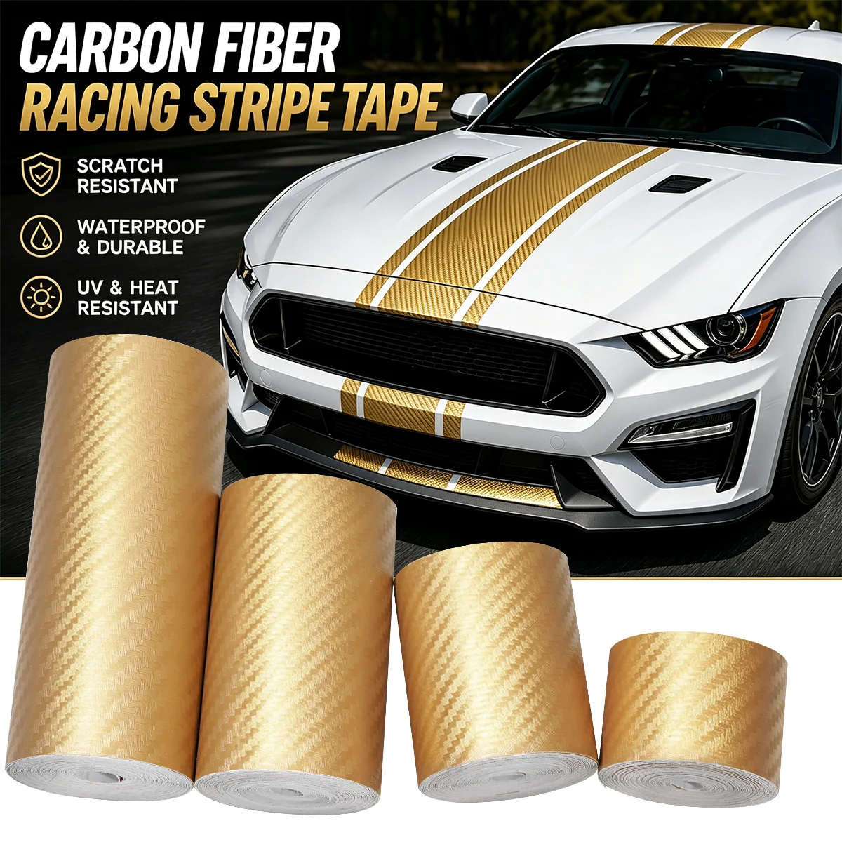 Gold Nano Carbon Fiber Car Tape Paste Protector Strip DIY CAR Protective Film Auto Door Sill Side Mirror Anti Scratch Tape