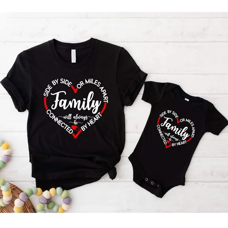 Family Will Always Be Connected By Heart T Shirt Matching Family Tshirts for Youth Adult Vacation Group Fam Day Family Gathering