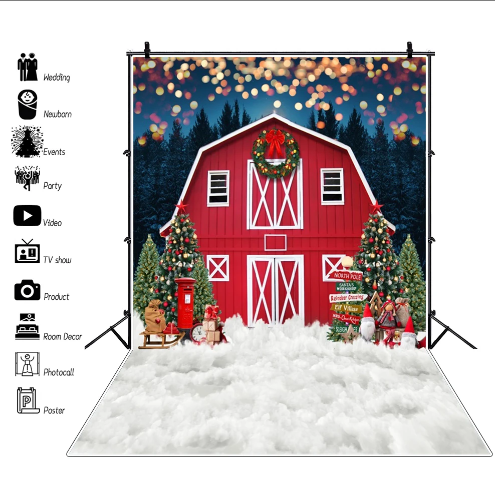 Merry Christmas Backdrops Photography Winter Snow Xmas Tree Gifts Background Party Decor Baby Portrait Photographic Photo Studio