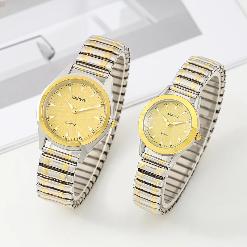 ลำลองสุภาพสตรีวัยกลางคนและผู้สูงอายุนาฬิกาเหล็กสปริงยืดหยุ่นคู่นาฬิกาแฟชั่นของขวัญนาฬิกาควอตซ์ผู้ชาย