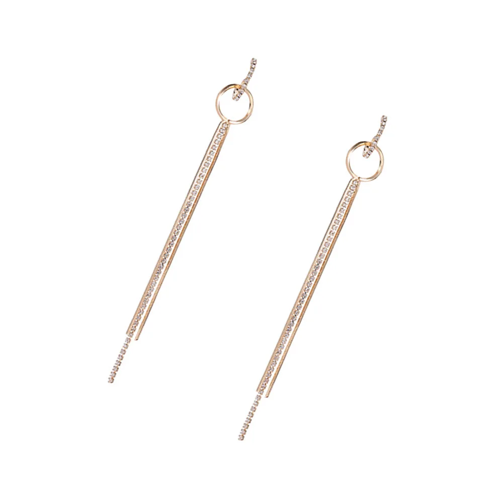 

Chain Tassel Long Drop Earrings Golden Crystal Jewelry for Women Girls Wedding Party Anniversary Everyday Style