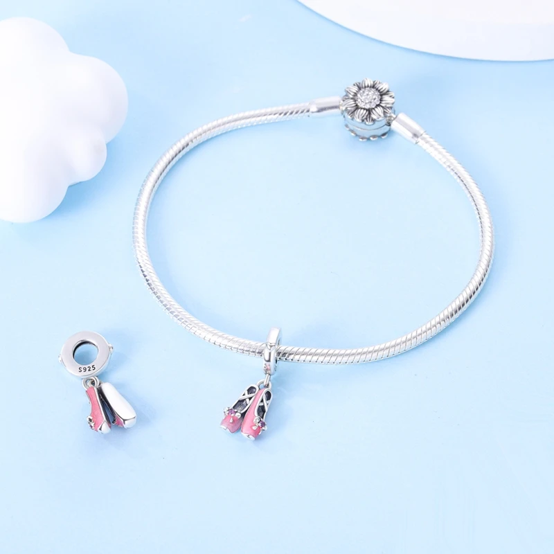 

New 925 Sterling Silver Bow Ballet Shoe Charms Pendant Fit 3mm Original Bracelet DIY Women Exquisite Anniversary Jewelry Gifts