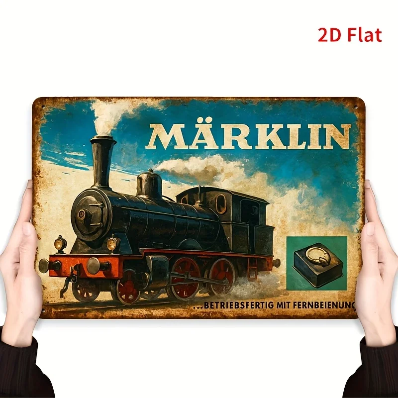 2D Flat, [2D Flat]2D Flat, una gran decoración de pared de metal con el logotipo del tren MaRklin, con medidas de 8.0 pulgadas x 12.0 pulgadas, esto