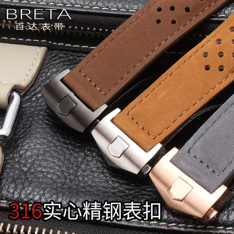 Cowhide Breathable Watch Band 20mm 22mm for Tag Heuer Connected Bands for Citizen for Hamilton Vintage sanded leather watch band
