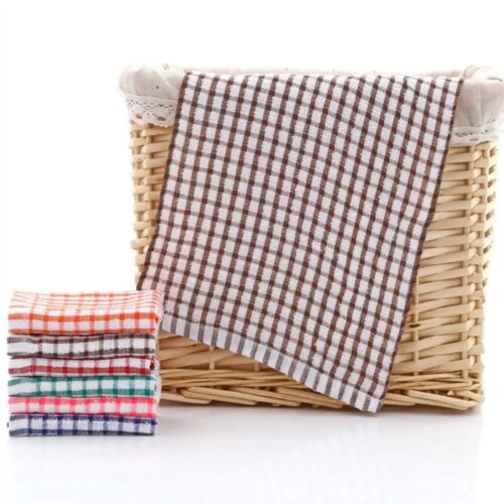 6PCS 100% Cotton Kitchen Tea Towels Absorbent Lint Free Catering Restaurant Cloth Dish Towels Blue/Pink/Red/Brown/Green/Orange