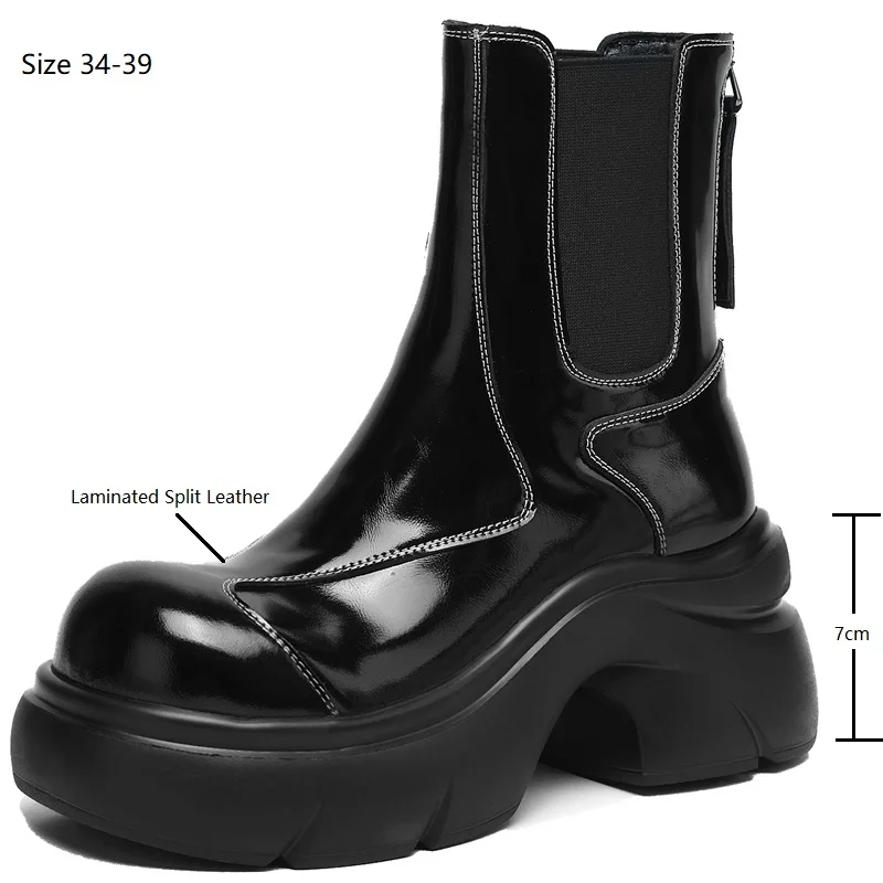 Drestrive Fashion Handmade 2025 New Women's Ankle Boots Round Toe Laminated Split Leather Thick High Heels Sewing Zip Winter