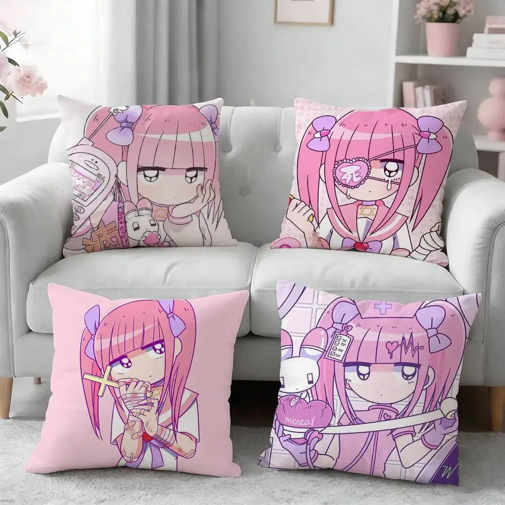 

Cute M-Menhera C-Chan Girl Pillow Case Pattern Printed Pillowcase For Living Room Sofa Cushion Cover